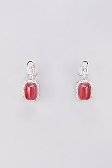 White Finish Zircon & Red Stone Dangler Earrings
