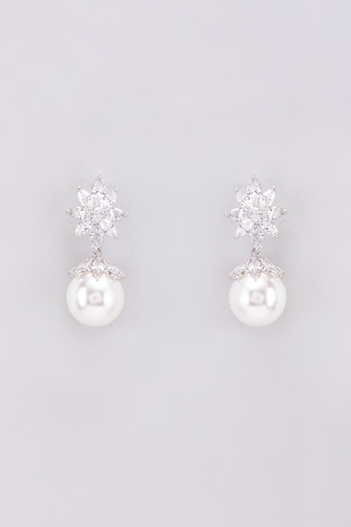 White Finish Zircon & Pearl Dangler Earrings