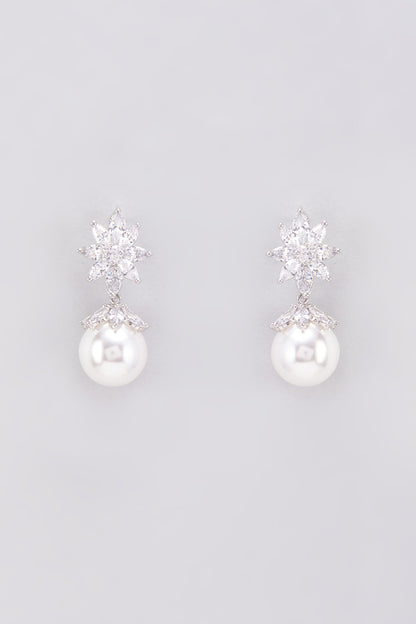 White Finish Zircon & Pearl Dangler Earrings