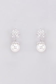 White Finish Zircon & Pearl Dangler Earrings