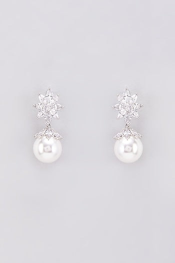 White Finish Zircon & Pearl Dangler Earrings