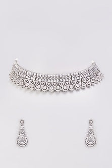 White Finish Zircon Choker Necklace Set