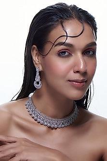 White Finish Zircon Choker Necklace Set