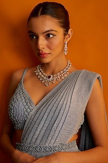 White Finish Zircon & Red Stone Necklace Set