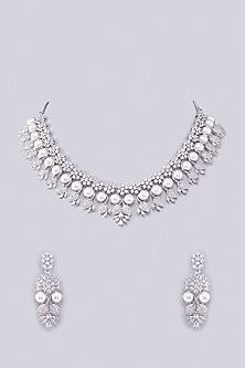White Finish Zircon & Pearl Necklace Set