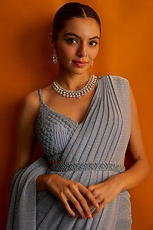 White Finish Zircon & Pearl Necklace Set