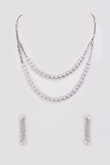 White Finish Zircon Layered Necklace Set