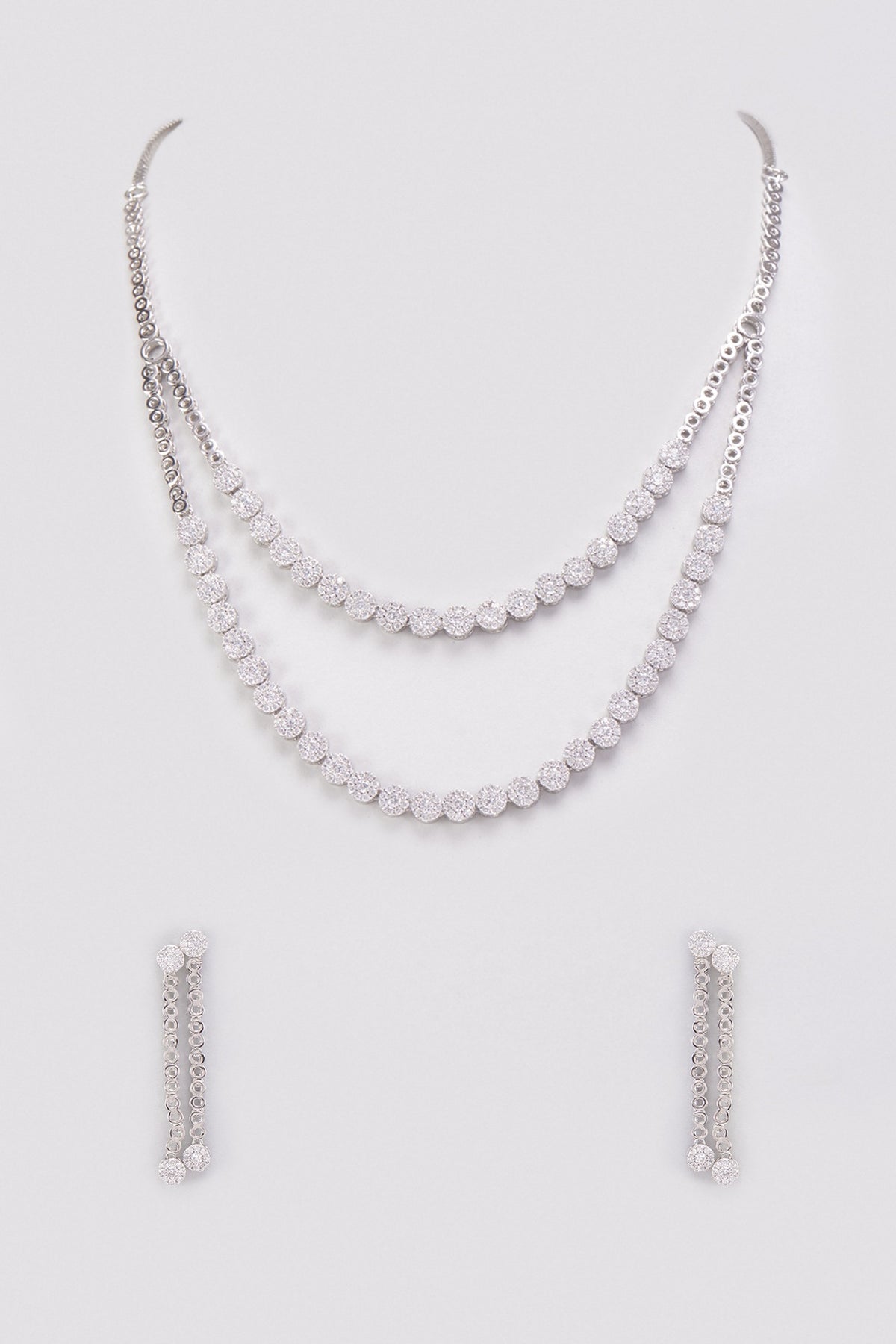 White Finish Zircon Layered Necklace Set
