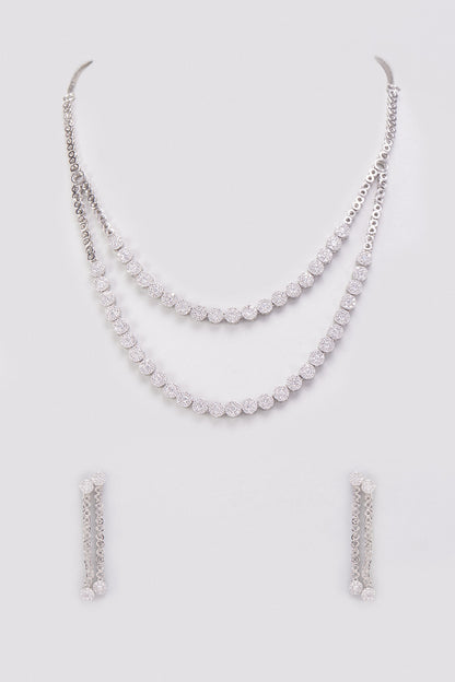 White Finish Zircon Layered Necklace Set