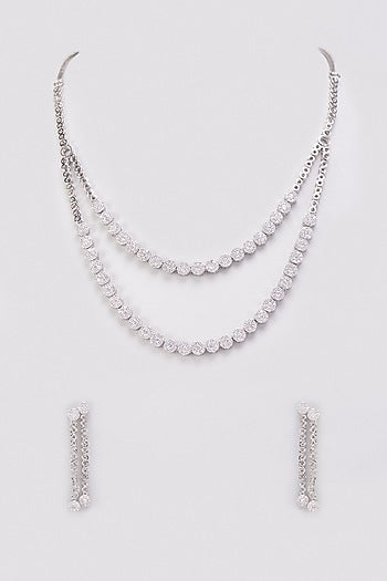 White Finish Zircon Layered Necklace Set