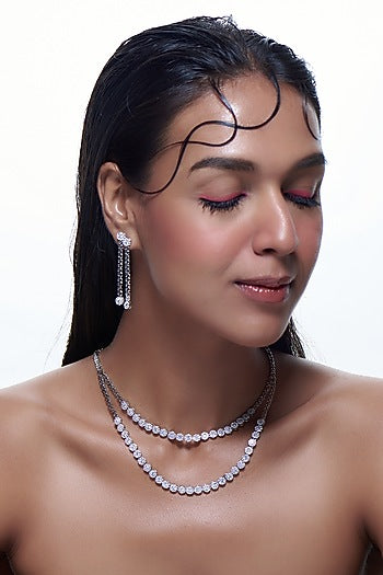 White Finish Zircon Layered Necklace Set