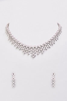 White Finish Zircon & Pink Stone Necklace Set