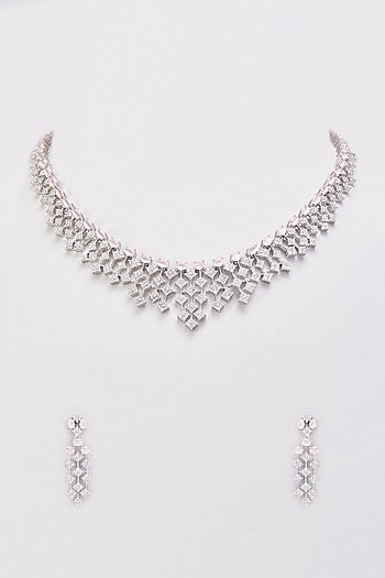 White Finish Zircon & Pink Stone Necklace Set