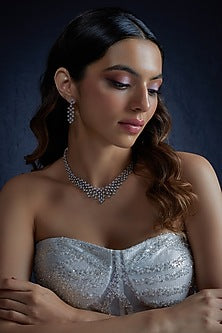 White Finish Zircon & Pink Stone Necklace Set