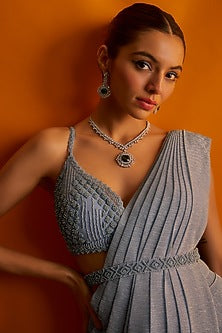 White Finish Zircon & Green Stone Necklace Set