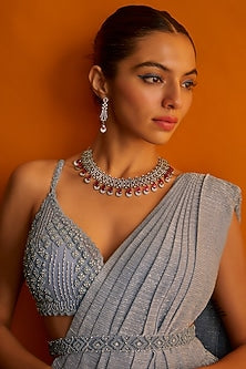 White Finish Zircon & Red Stone Necklace Set
