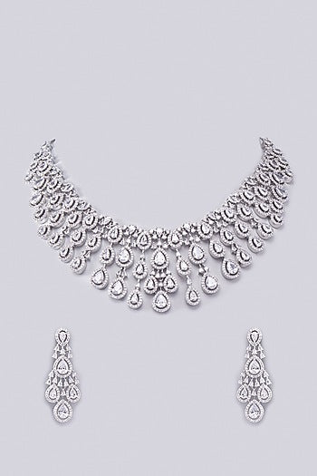 White Finish Zircon Necklace Set