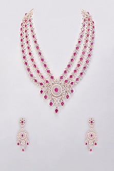 White Finish Ruby Synthetic Stone & Zircon Necklace Set