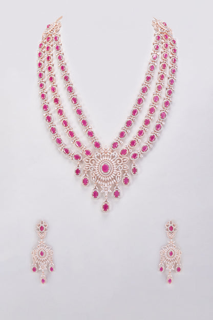 White Finish Ruby Synthetic Stone & Zircon Necklace Set