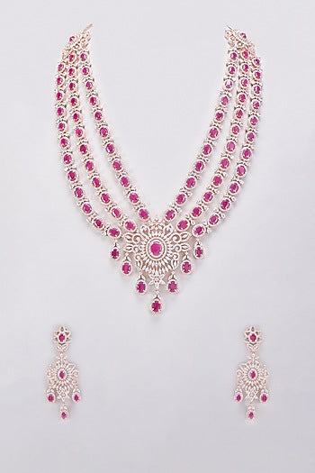 White Finish Ruby Synthetic Stone & Zircon Necklace Set