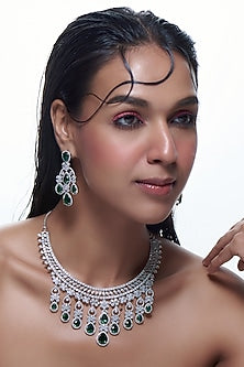 White Finish Synthetic Emerald Stone & Zircon Necklace Set