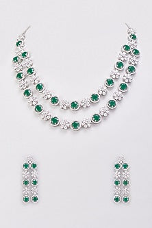 White Finish Synthetic Emerald Stone & Zircon Necklace Set