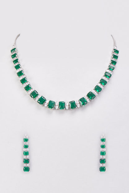 White Finish Emerald Stones & Zircon Necklace Set