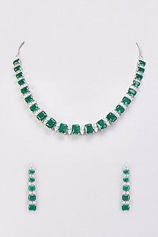 White Finish Emerald Stones & Zircon Necklace Set