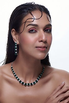 White Finish Emerald Stones & Zircon Necklace Set