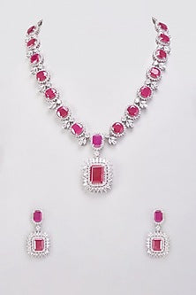 White Finish Synthetic Ruby Stone & Zircon Necklace Set