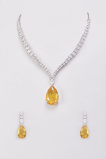 White Finish Zircon & Yellow Stone Necklace Set