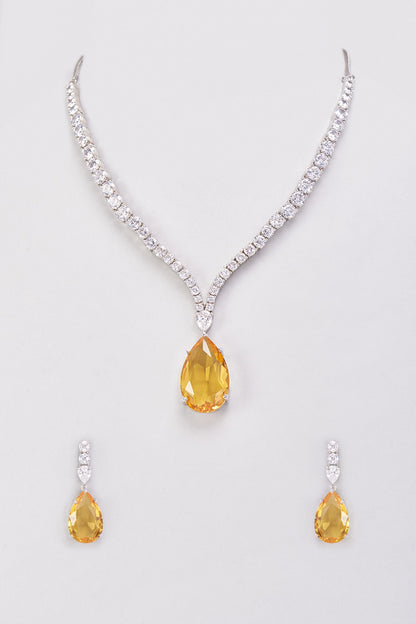 White Finish Zircon & Yellow Stone Necklace Set