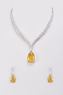 White Finish Zircon & Yellow Stone Necklace Set