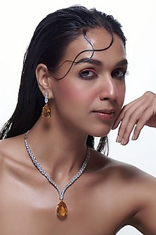 White Finish Zircon & Yellow Stone Necklace Set