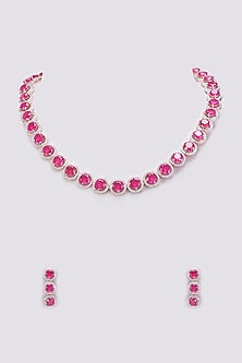 White Finish Ruby Synthetic Stone & Zircon Necklace Set
