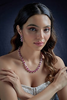 White Finish Ruby Synthetic Stone & Zircon Necklace Set