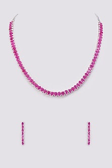 White Finish Ruby Synthetic Stone & Zircon Necklace Set
