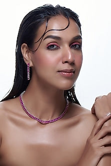 White Finish Ruby Synthetic Stone & Zircon Necklace Set