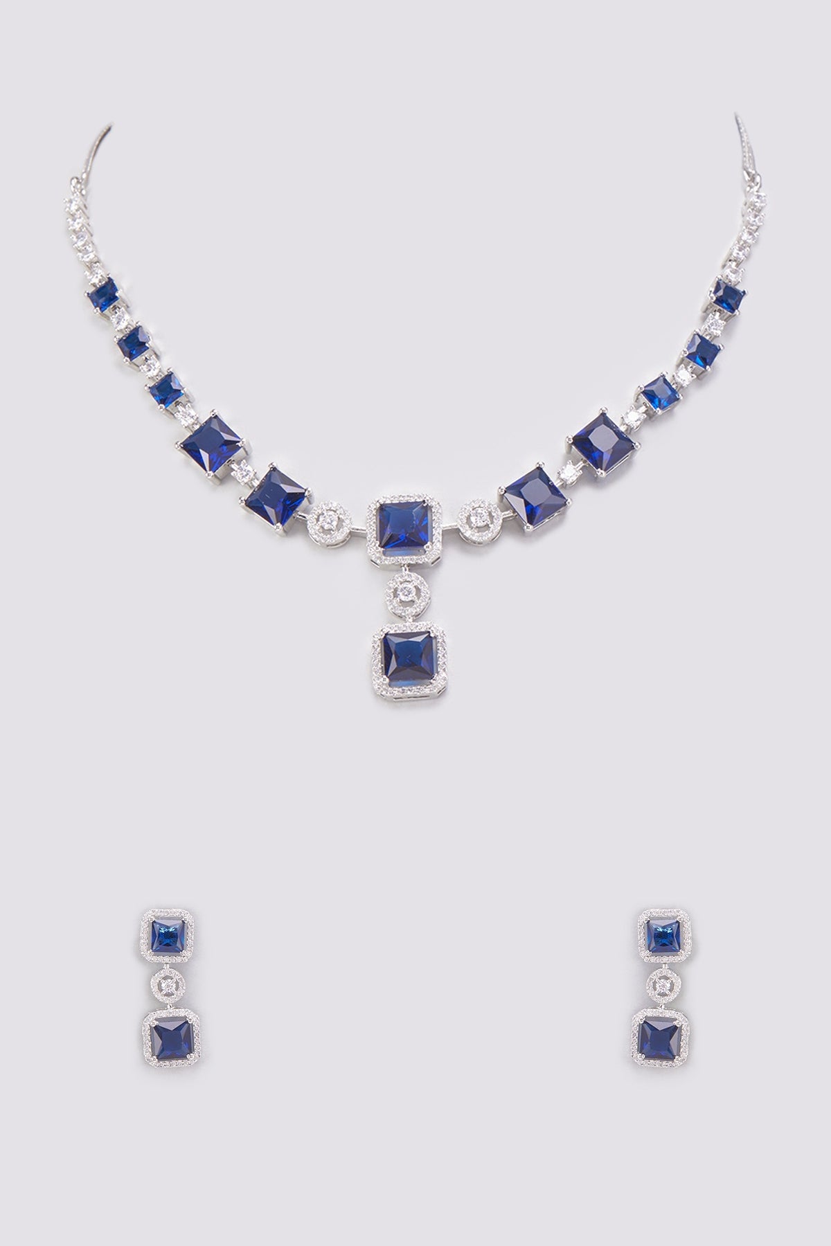 White Finish Sapphire Stone & Zircon Necklace Set