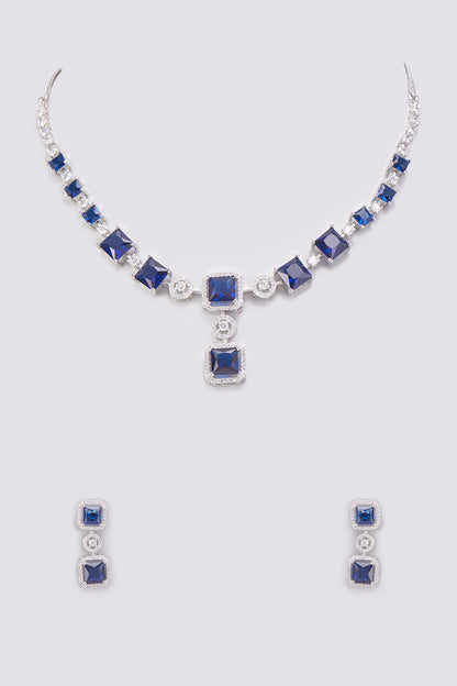 White Finish Sapphire Stone & Zircon Necklace Set