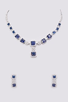White Finish Sapphire Stone & Zircon Necklace Set