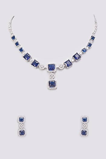 White Finish Sapphire Stone & Zircon Necklace Set