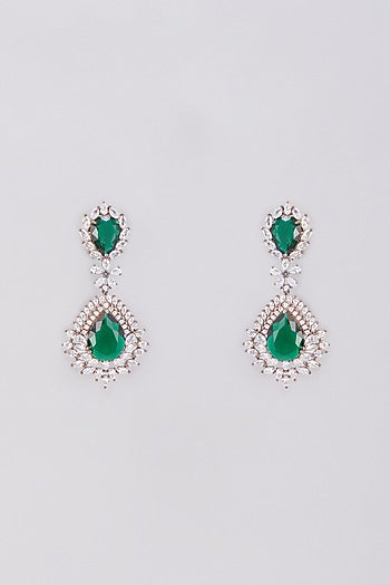 White finish Emerald & Zircon Dangler Earrings