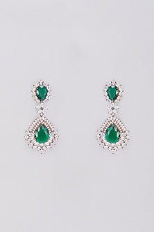 White finish Emerald & Zircon Dangler Earrings