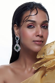 White finish Emerald & Zircon Dangler Earrings