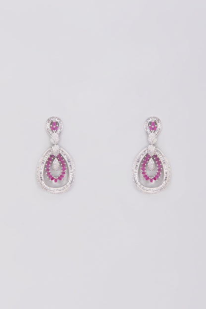 White Finish Ruby & Zircon Dangler Earrings