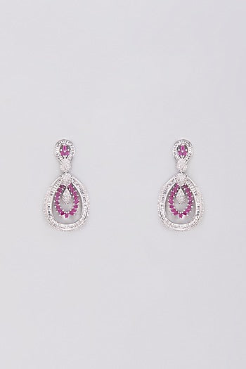 White Finish Ruby & Zircon Dangler Earrings