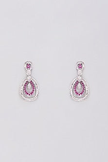 White Finish Ruby & Zircon Dangler Earrings