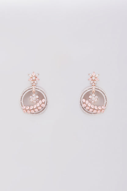 Rose Gold Finish Pink Stone & Zircon Dangler Earrings