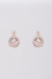 Rose Gold Finish Pink Stone & Zircon Dangler Earrings